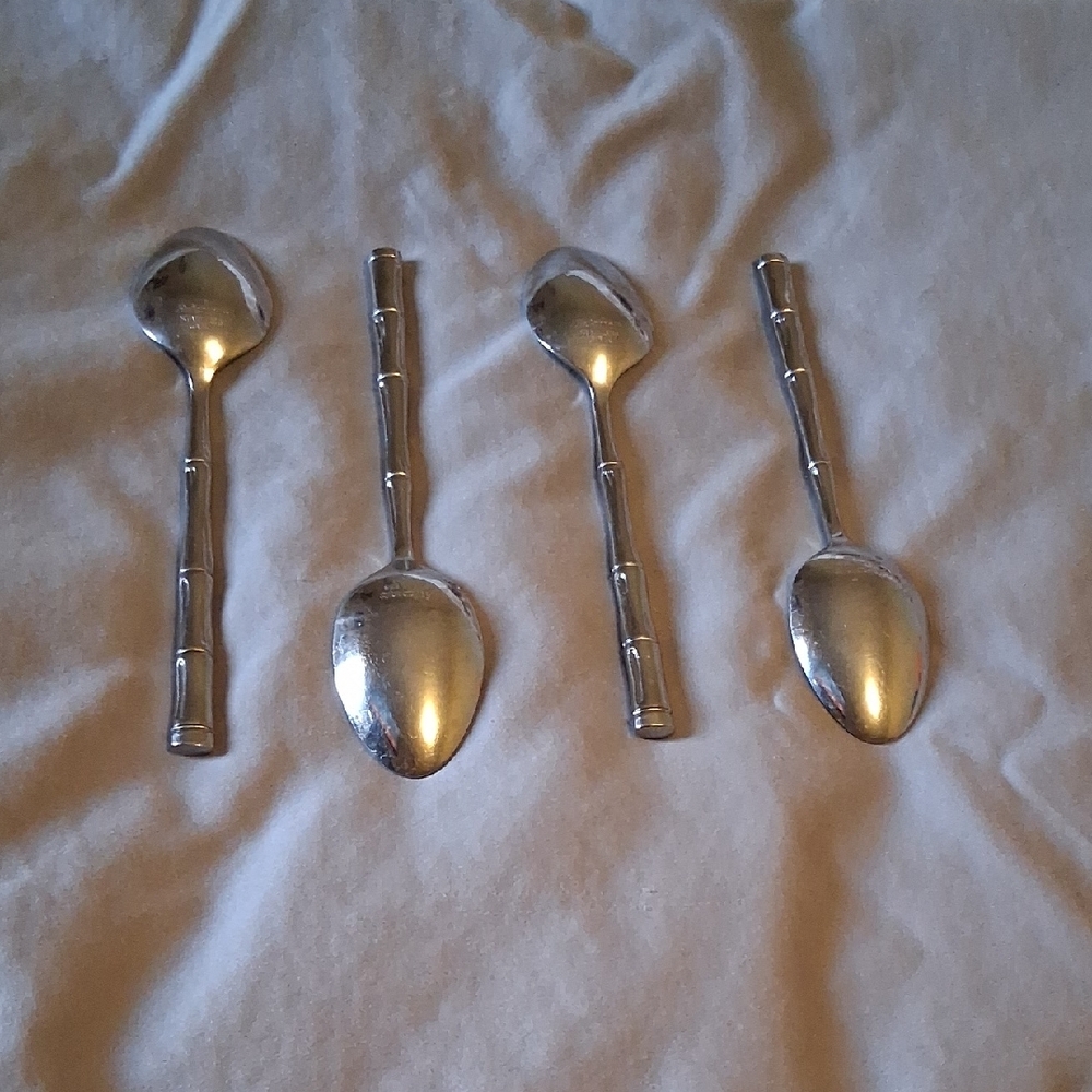 Set Of Four Rebacraft Stainless Japan Salad Spoons Royal-Bamboo Style Handles - Picture 4 of 6